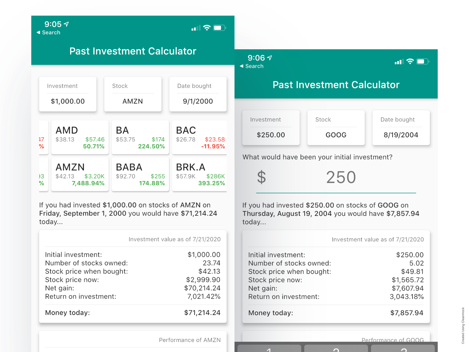 Investment shop calculator stock